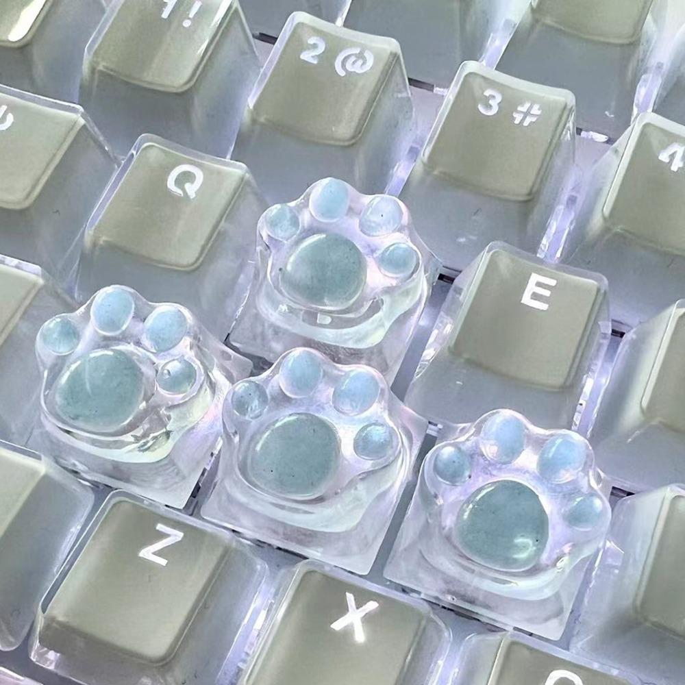 1/4 Pcs Translucent Cat Paw Keycap Resin ESC WASD Keycaps Cute Mechanical Keyboard Key Cap