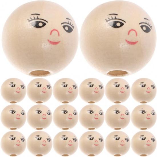 Wood Smile Beads 50pcs 14MM Wooden Round Beads Smile Face Ball Wood Beads Spacer Beads with Hole for DIY Jewelry Bracelet Necklace Craft Making