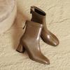 Fashion Autumn and Winter New Mid-leg Fashion Boots Square Head Thick Heel Thin Boots Brown French Ankle Boots