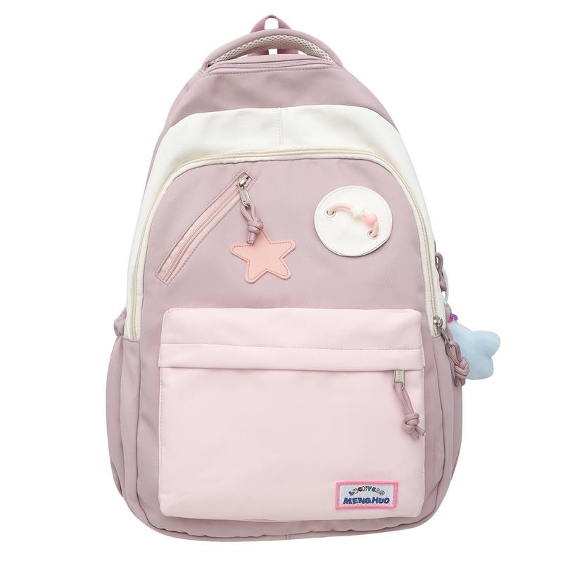 

Campus Junior High School Student Schoolbag Womens Big Capacity Computer Travel Bag Girls Color Block Backpack фиолетовый
