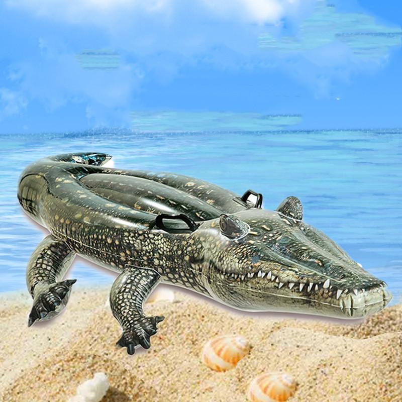 Bóia Inflável Grande de Crocodilo para Crianças Nadando Verde PVC Assento de Surfe Anel 155x80x31cm