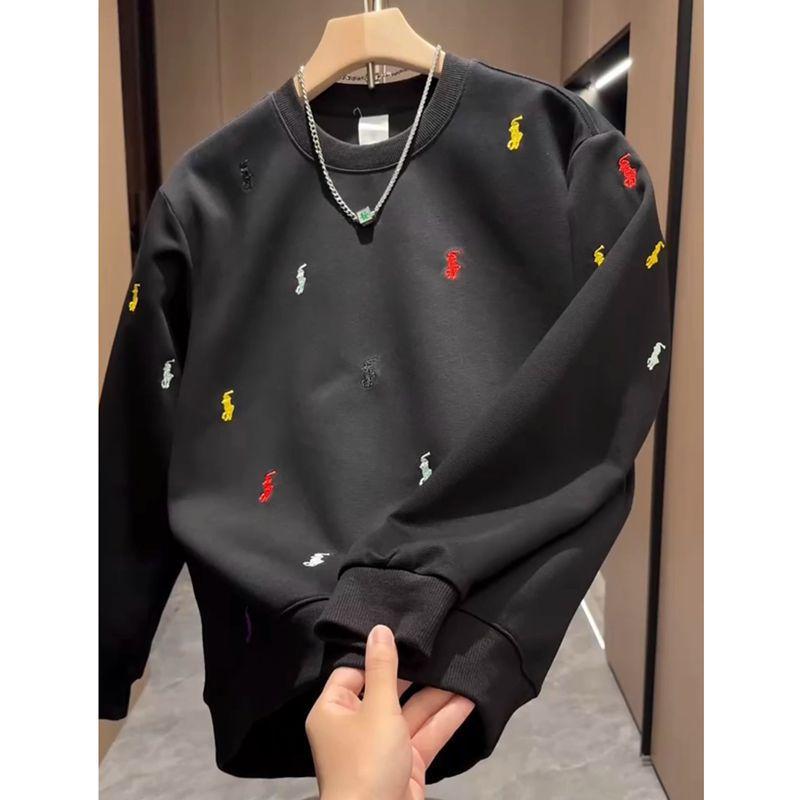 Autumn Arrival Men's High-End War Horse Embroidery Hoodie - Trendy, Versatile Round Neck Top