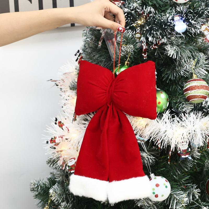 Flannel Christmas Bow Decoration Soft Touch Velvet Holiday Hanging Ornament for Xmas Tree Wreaths Gifts Party Fireplace Mantel