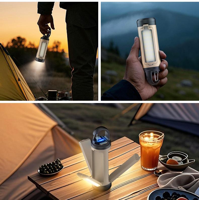 Multi-functional foldable three-leaf camping light outdoor camping LED tent light with hook High-capacity lithium battery