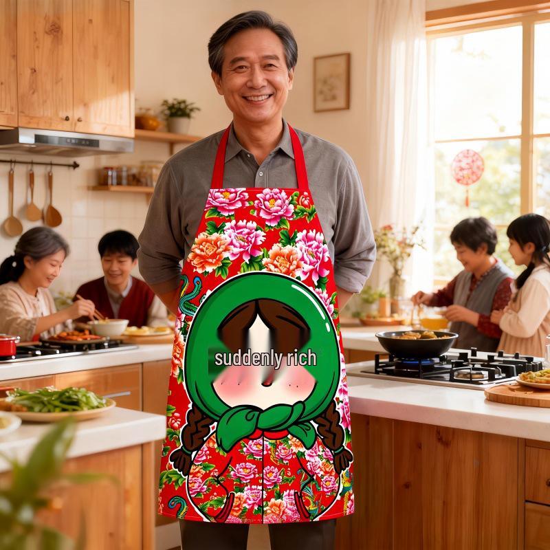 Red Festive Floral Parent-Child Sleeveless Kitchen Apron