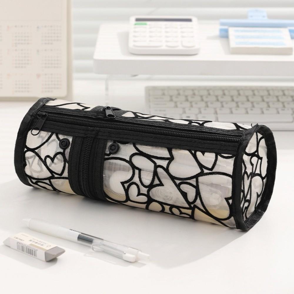 Portable Large Capacity Mesh Pencil Case Multifunctional Love Transparent Cosmetic Pouch