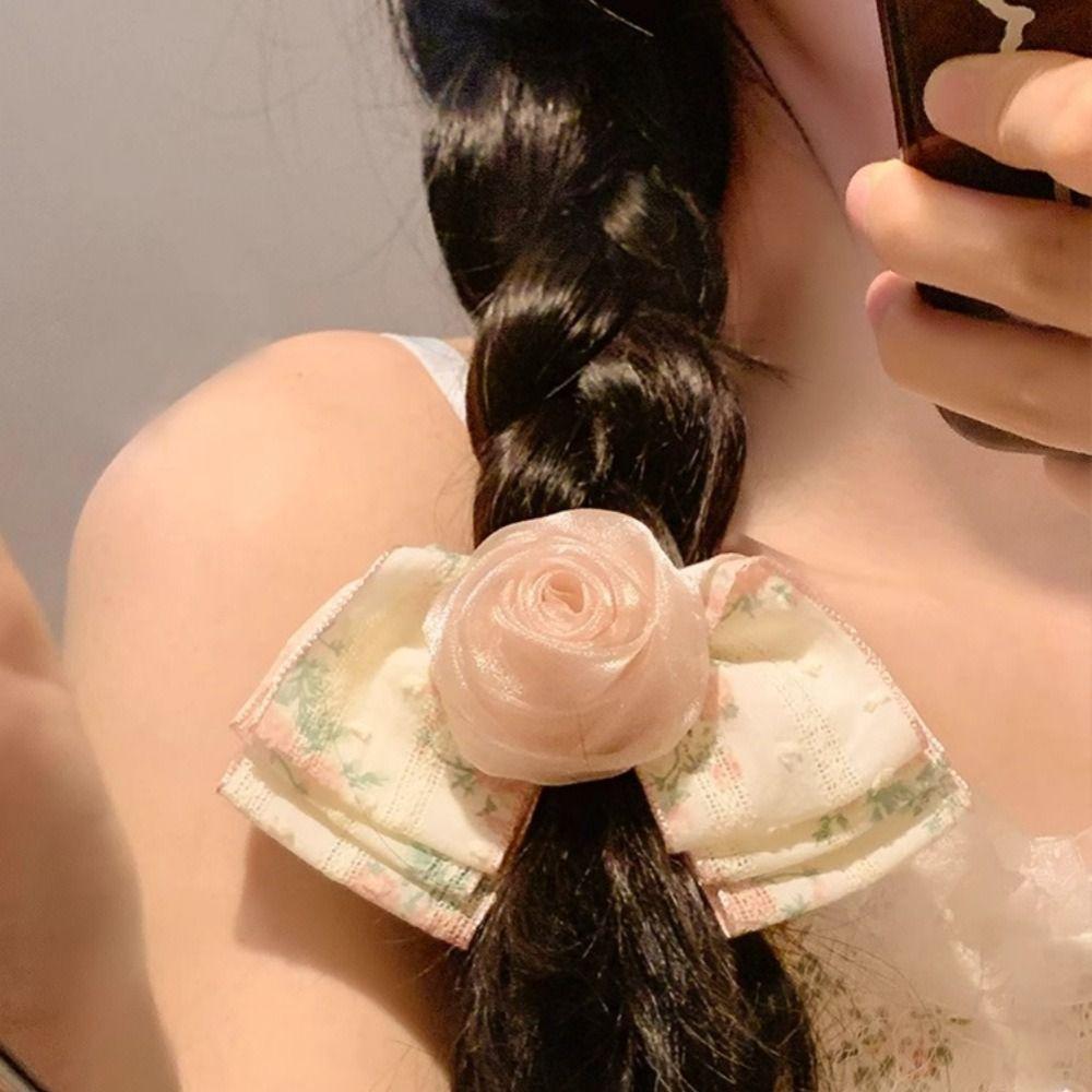 

Floral Flower Hairpin Rose Bowknot Hair Clip Cute Girl розовый