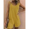 Women's Overalls with Bamboo Sections, Cotton and Linen Pockets, Sleeveless Loose Jumpsuit