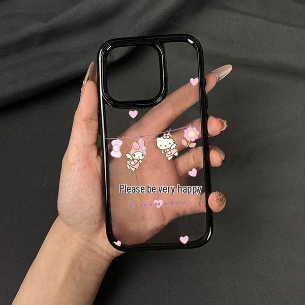 Hello Kitty Heart Black Frame for 17Pro Max/16/15Pro/14/13Pro Acrylic Cartoon Case