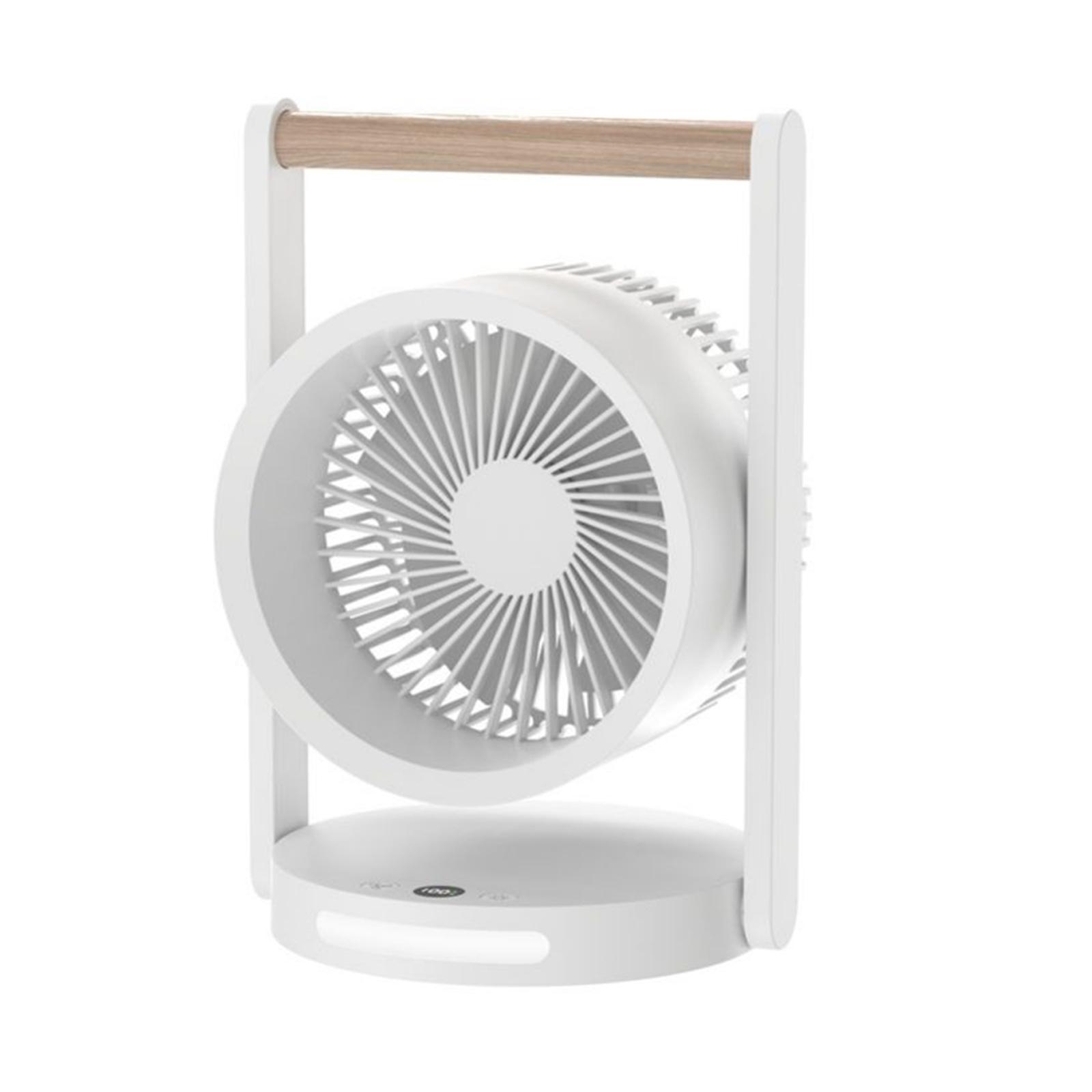 Mini Desk Fan, 90 Rotate Table Fan, Quiet Operation Table Fan With Wooden Handle, LED Night Light, 5 Speeds Strong Air, LED Battery Level Display White#0