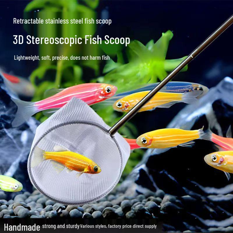 Small 3D Fish Scoop Net - Fine Mesh Handheld Net for Tropical Fish Tanks