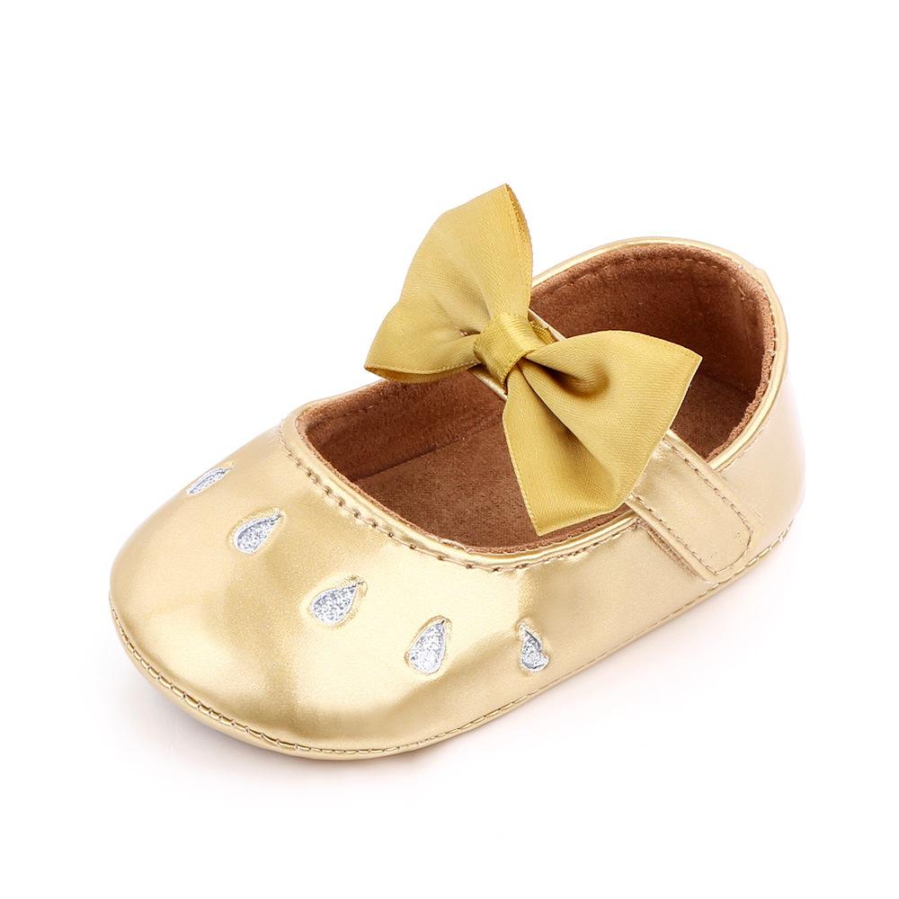 

Туфли принцессы для маленьких девочек, блестящие кожаные туфли Мэри Джейн с бантом на плоской подошве и нескользящей мягкой подошвой, детская обувь без шнуровки 11cm золотой