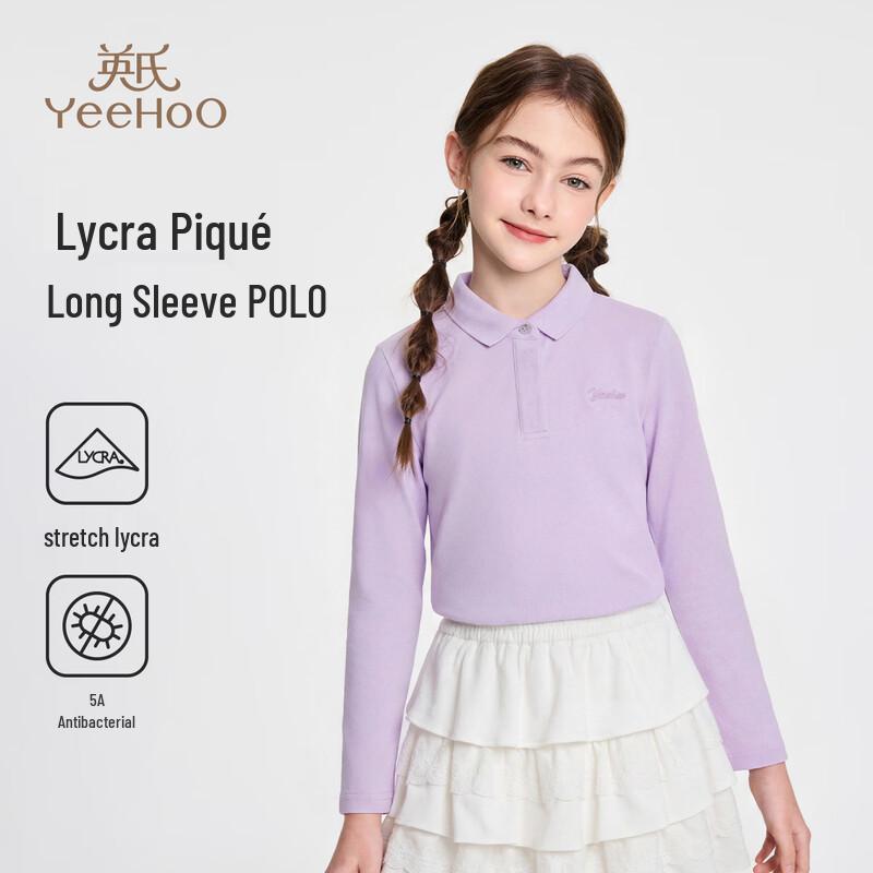 YEEHOO Girls  Antibacterial Long Sleeve Polo T-Shirt 130