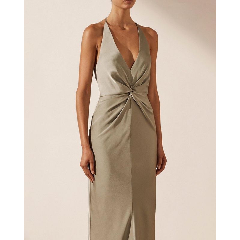 

Export Single SJ Home Sexy V-neck Lace up Open Back Graceful and Fashionable Kinked Classy Socialite Sexy French Dress Green 2XL