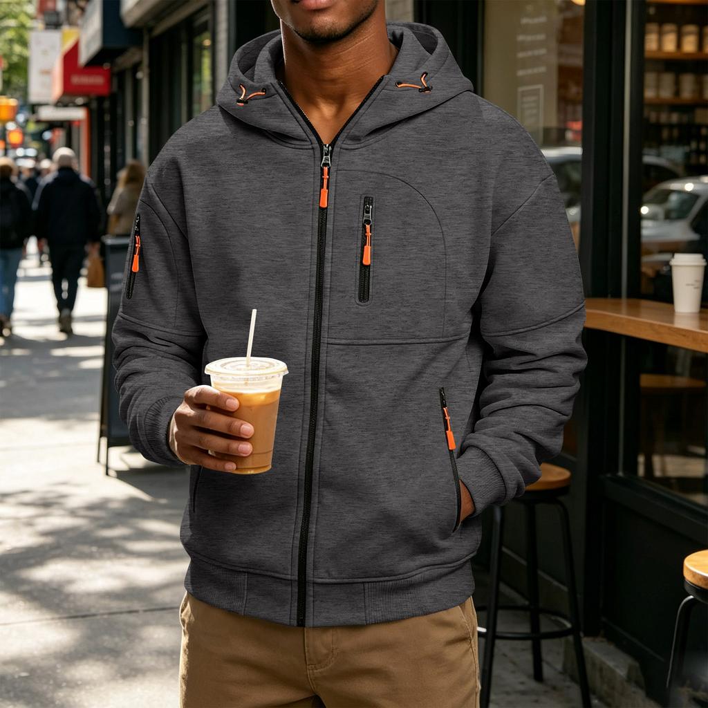 Men's Casual Color Hooded Long Sleeve Jacket for Everyday Wear