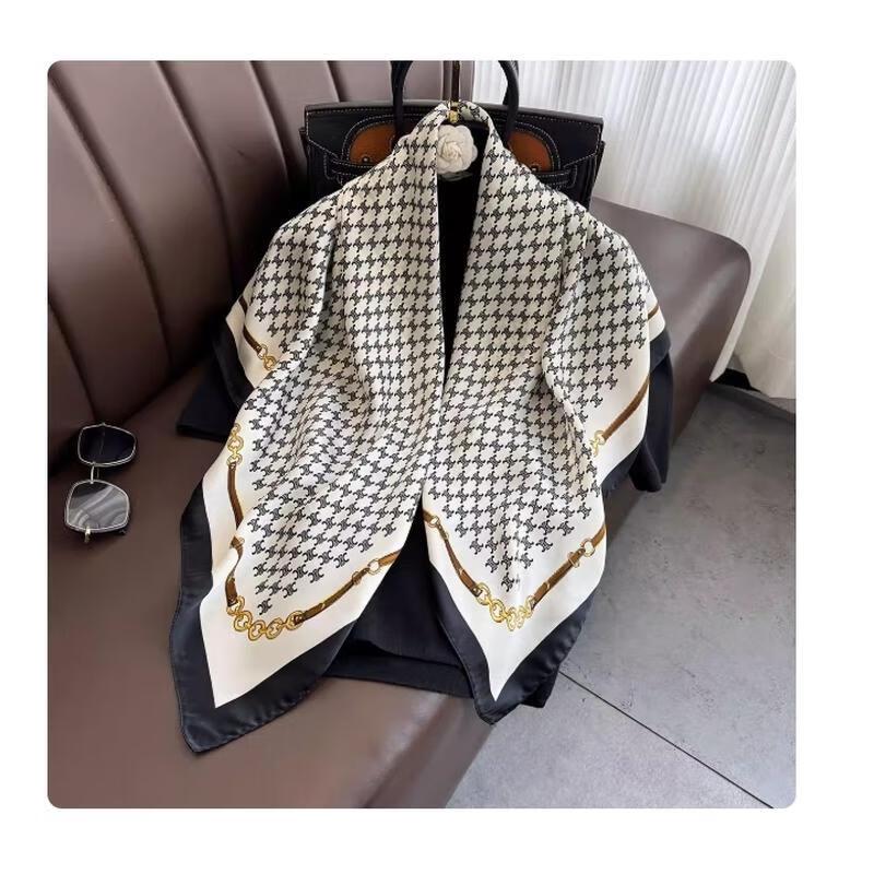 

HANDUNYOU French Style Striped Floral Square Scarf