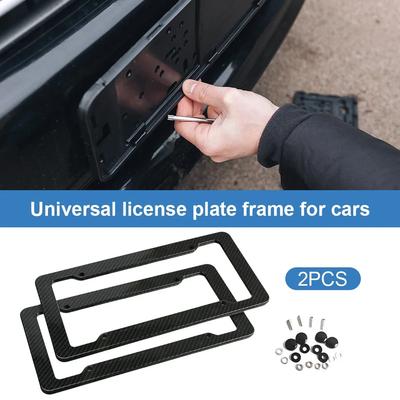 Number Plate Holder Black Car License Plate Frame Label Carbon Fiber License Plate Label Cover Universal Auto Parts