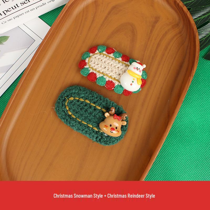 Handmade Knitted Christmas Hair Clips: Cute Santa Claus & Snowman Accessories for Adults and Kids