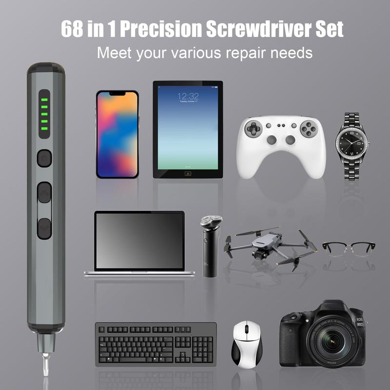 Mini Precision Electric Screwdriver Set 68 in 1 Power Repair Tool with 64 Magnetic Torx Phillips Drill Bits 5 Torque Settings