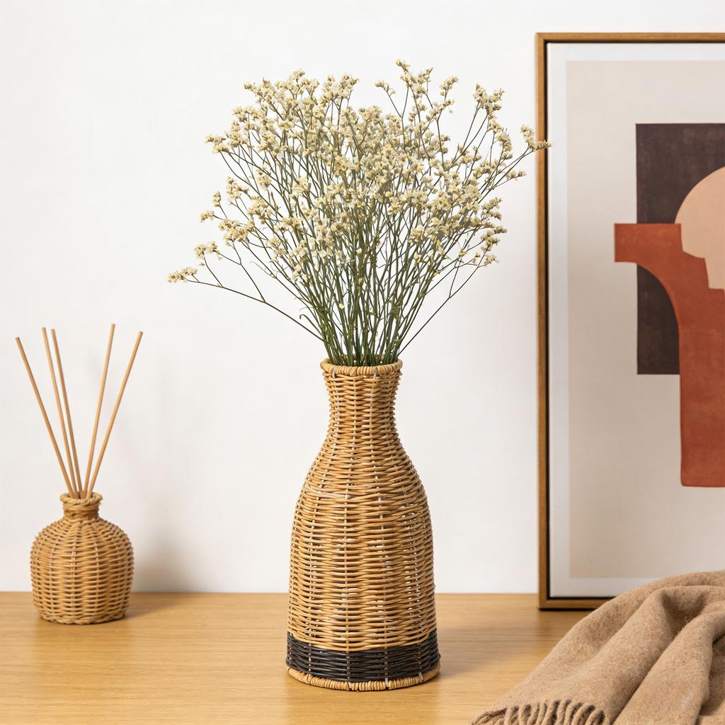 Blumenvase aus Rattanimitat, Dekorationsvase für Zuhause