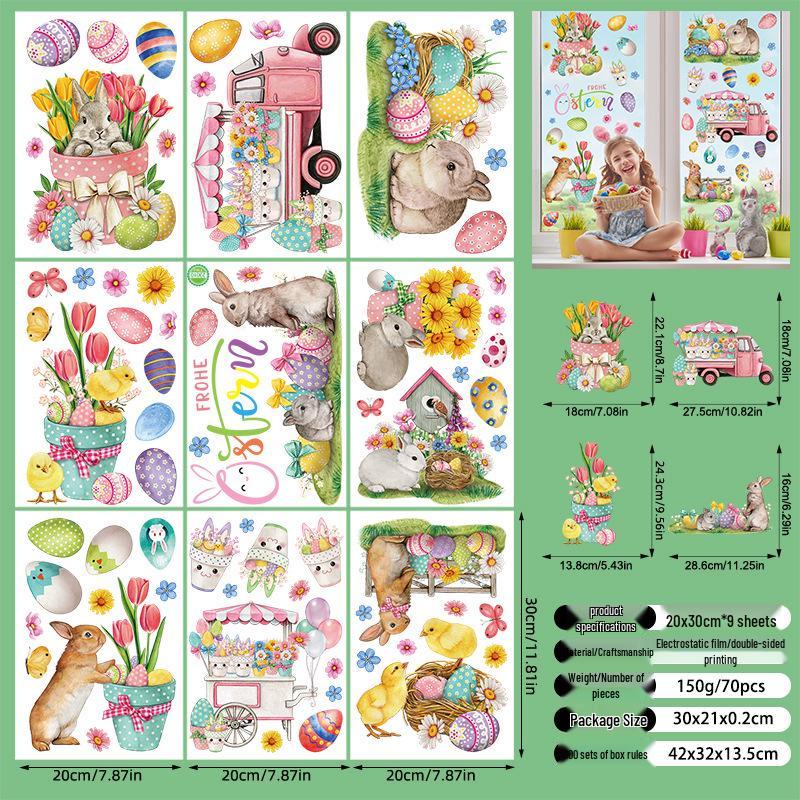 Easter Cartoon Rabbit & Egg Window Glass Stickers for Refrigerator & Cabinets