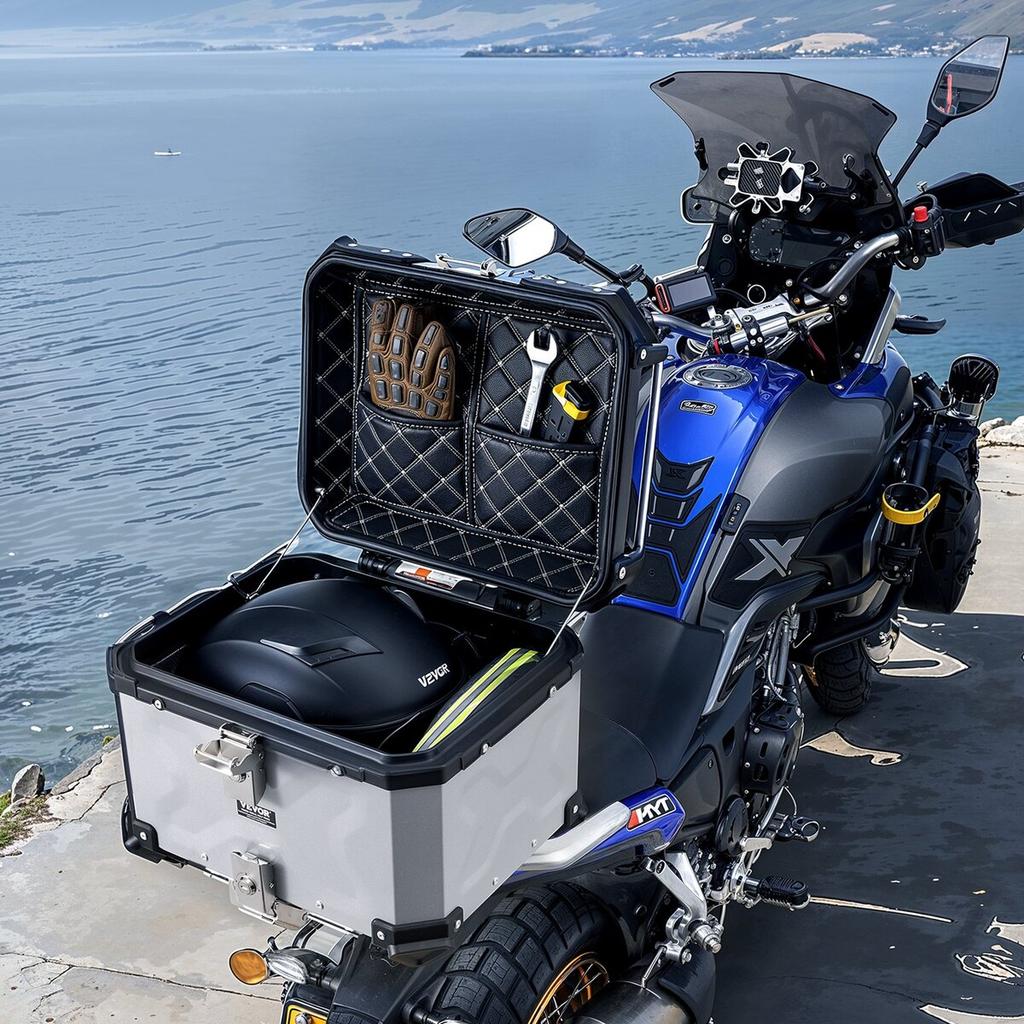 45L Motorcycle Top Case Universal Motorbike Tail Box with Leather Lining