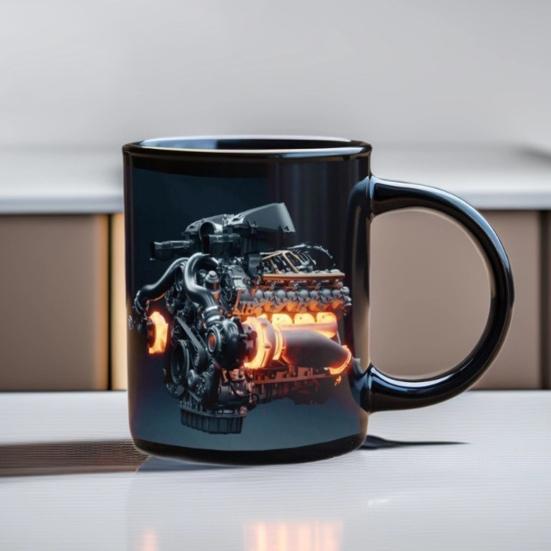 3D Engine Print Mug Ceramic Coffee Cup Dishwasher & Microwave Safe Mechanic Workshop Drinkware Unique Gift for Car Enthusiasts Mechanics