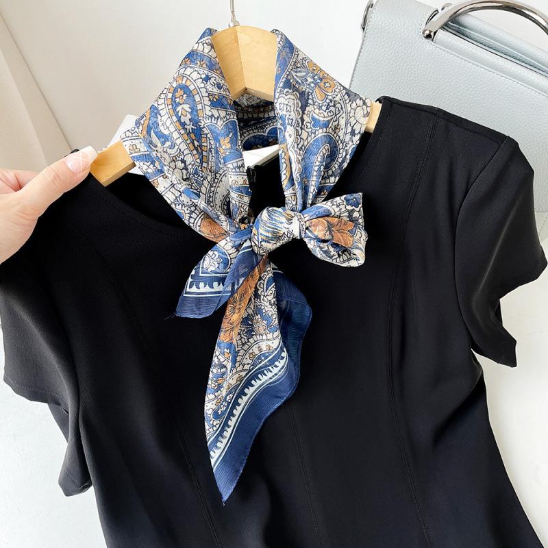 Korean Decorative Scarf Scarf Summer Scarf Square Scarf High-end Thin Style Xiliya Printed Square Scarf Tied Hair Strap