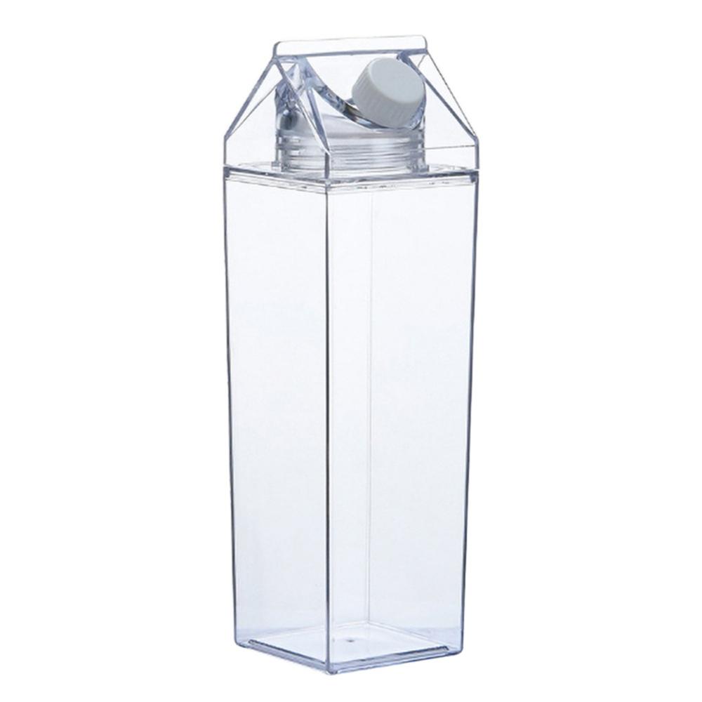 500ml/1000ml Milk Carton Water Bottle Plastic Transparent Water Bottle Portable Milk Storage Juice Tea Bottle Leakproof Cup