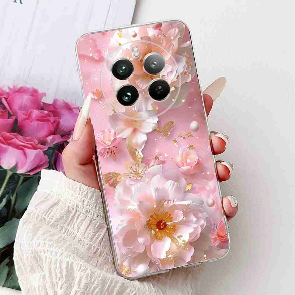 For Realme 12 Pro RMX3842 6.7" Summer Lotus Cute Cat Soft Silicone TPU Cover For Realme 12Pro+ 12Pro Plus RMX3840 Bumper Shell