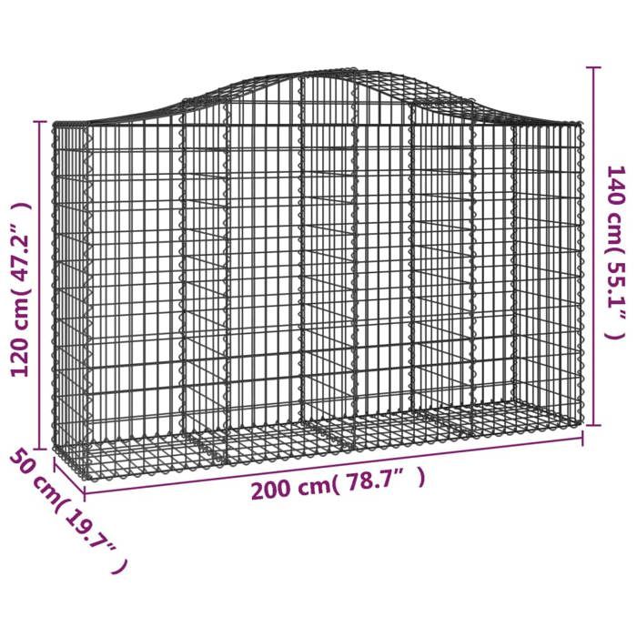 VidaXL Paniers à gabions arqués 5 pcs 200x50x120/140 cm Fer galvanisé, gabion, cage de gabion, panier de mur de gabion, mur 3145664