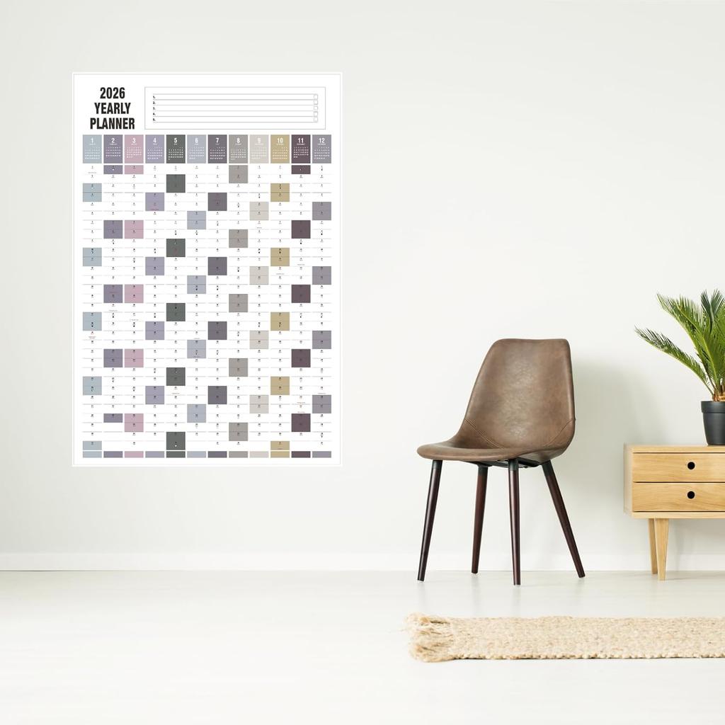Yearly Wall Calendar 2026,Double Side Paper Full Year Wall Calendar One Page, 365 Day Calendar at One Glance, 23"X 33", Paper Folded,