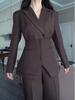 2025 Autumn European & American Elegant Solid Color Waistband Blazer & Suit Pants Set