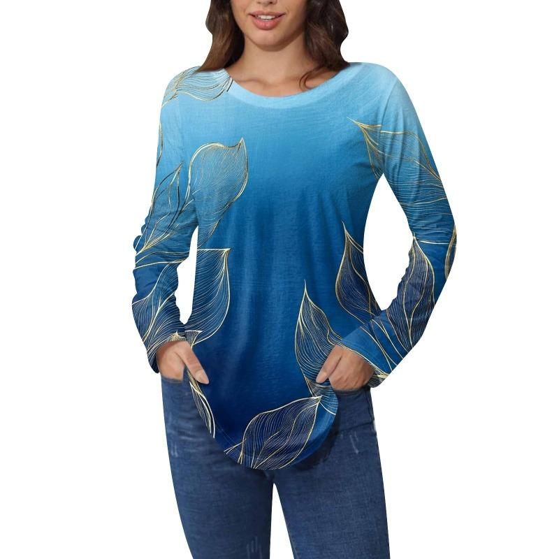 Shirts for Women Cute Vintage Pattern Print T-Shirt Long Sleeve Tunic Tops Cotton Pullovers T-Shirts Women’s