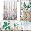 180 x 180 cm wasserdichter Duschvorhang mit 12 Haken, Raumteilervorhänge mit Pflanzenmuster im nordischen Stil
