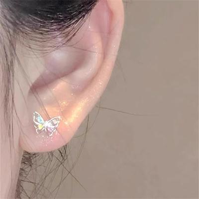 Zhuang Zhou Mengdie Farbzirkon Schmetterlingsohrringe Silberne Nadeln Kleine Zarte Mini-Ohrringe Dopamin Ohrschmuck