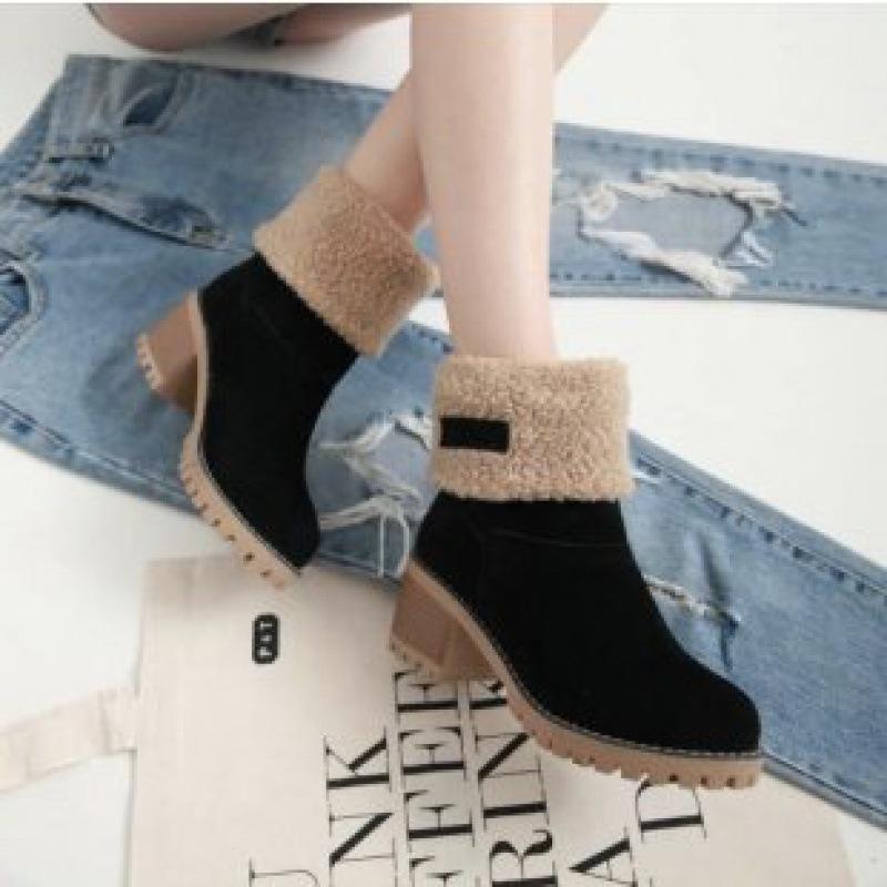 Winter women's shoes thick heel high heel snow boots two wear velvet warm women's boots medium boots cotton shoes