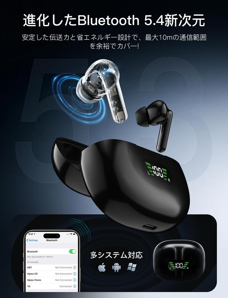 Bluetooth Wireless Earbuds for Bluetooth Earbuds with Auto LED Touch Lightweight and IPX7 Single or Binaural Perfect for and School [New 2025!] 5.4