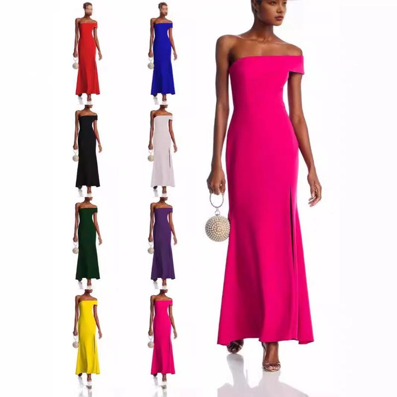 New autumn and winter women's clothing one-shoulder fashion split-ended dress long dress temperament dress