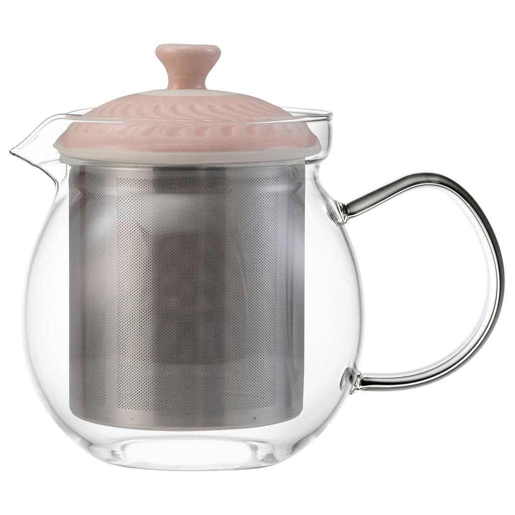 Hasami Ware Rosemary Glass Teapot (Super Stainless Steel with Tea Strainer), Large Capacity, Approx. 760ml, Pink, Made In Japan, Product Number 25513