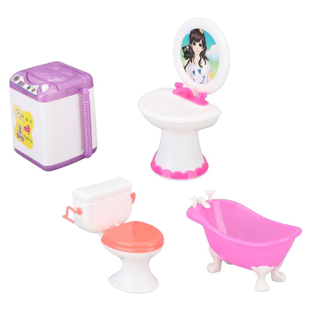 Dollhouse Bathroom Set Simulation Miniature Toilet Basin Bathtub Mirror Washing Machine Dollhouse