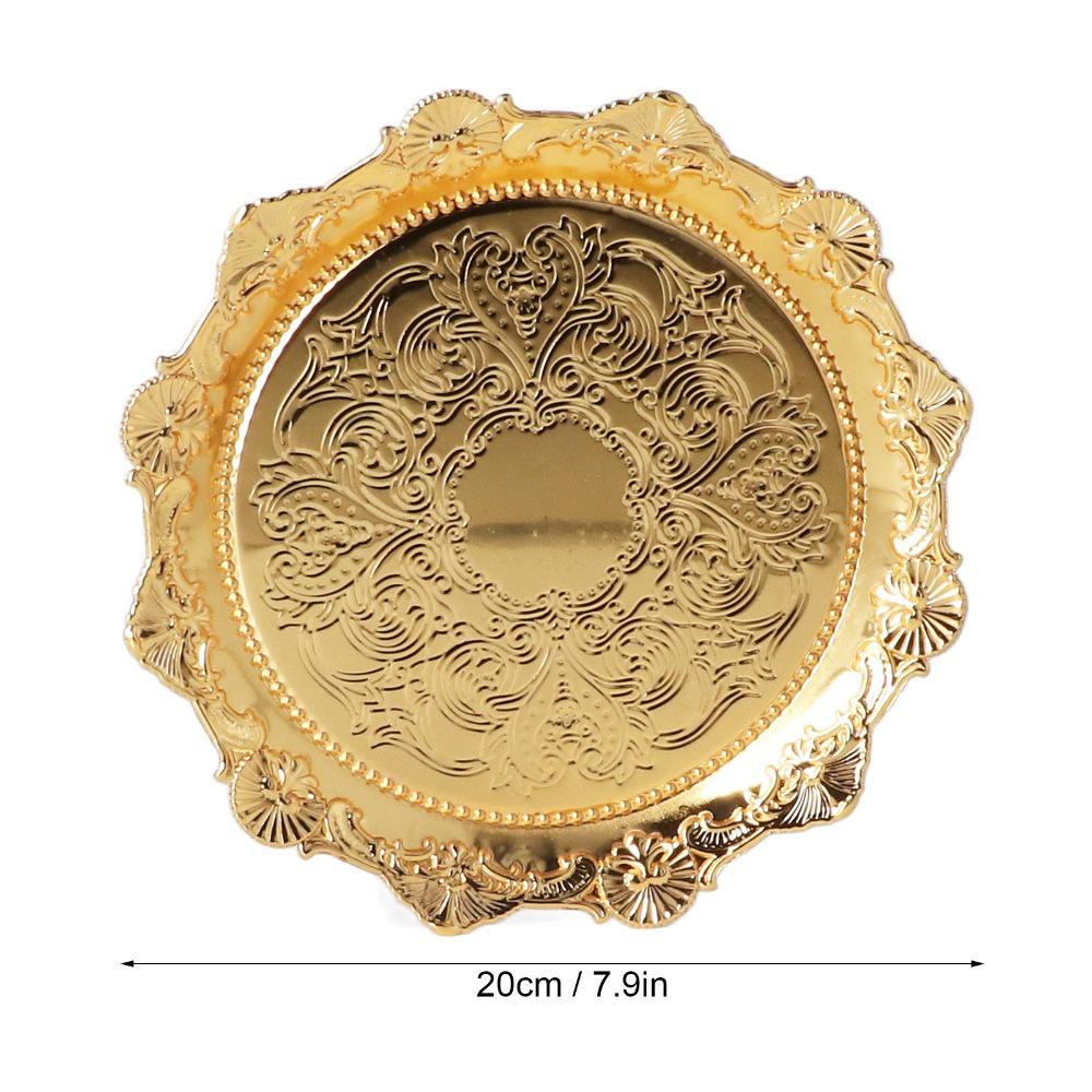 7.87 Inch Diameter Jewelry Tray Golden Finish Metal Fruit Plate Round Serving Tray Party Serving
