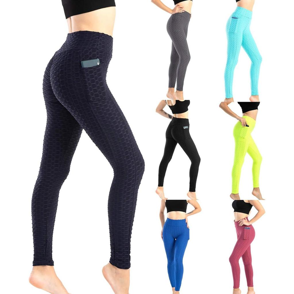 Women's Butt Lift Leggings High Waisted Tummy Control Workout Yoga Pants with Pockets Textured Scrunch Booty Lifting Tights