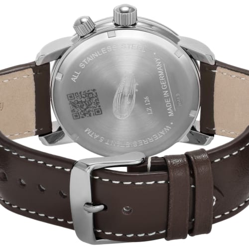 Zeppelin Los Angeles Watch, Silver Dial, Stainless Steel, Quartz, Dual Time, 41.5mm, German, 8644-5, Men's, Brown
