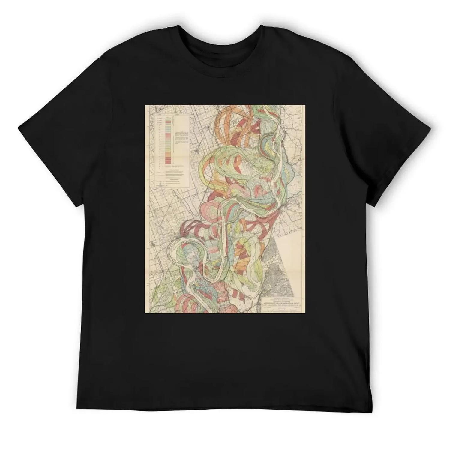 Harold Fisk, 1944 - Ancient Courses_ Mississippi River Meander Belt, Plate 22 Sheet 2 T-Shirt quick-drying men clothing S
