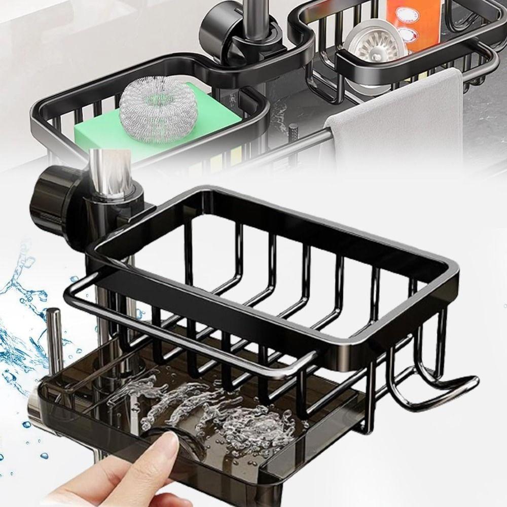 Detachable Dish Sponge Holder Space Aluminum Hanging Faucet Drain Rack Sink Drip Shelf  Soap