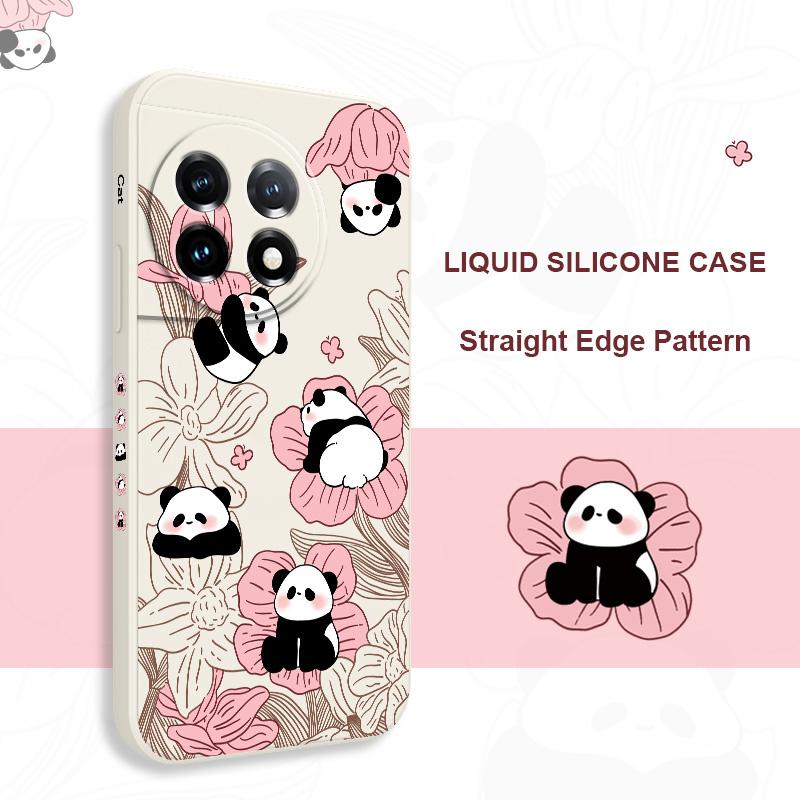 Flower Panda Phone Case For Oneplus 13 13R 12 12R 11 11R 10 10R 10T 9R 9RT 9 8T 8 7 7T Pro 5G Liquid Silicone Cover