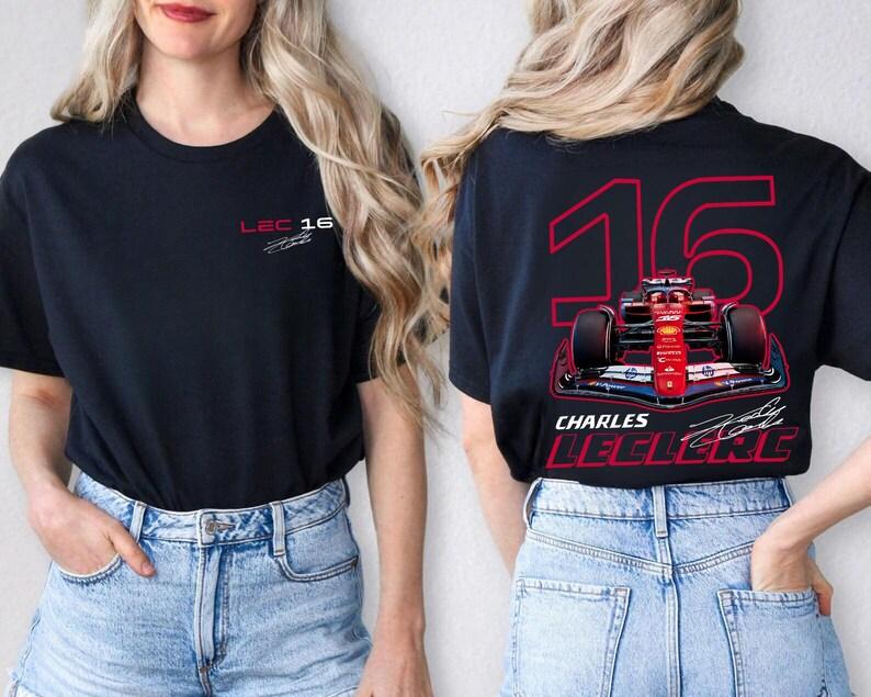 

Чарльз Леклер 16 Scuderia Ferrari e Графика автомобиля Оверсайз Уличная одежда Фан-мерч Футболка для энтузиастов F1 и Ferrari F1 Формула 1 Водитель Подпись Гонки 4XL