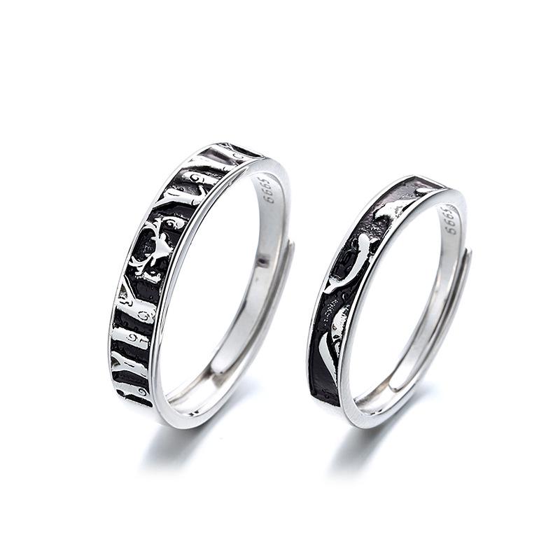 Pierścionki dla par s999 Czyste Srebro Retro Wieloryb i Jeleń: Japoński i Koreański Design Niszowy, Otwarte Pierścionki Dopasowujące się, Prezent Świąteczny