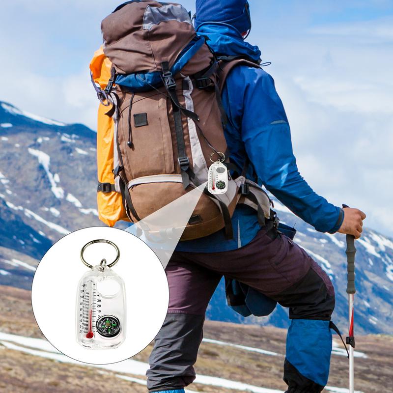 Outdoor Mini Buckle Compass Survival Thermometers Compass Keychain Multi Tool Pocket Sized Small Gear For Hiking Mountaineering